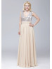 V Neck Sliver Sequin Champagne Chiffon Maxi Bridesmaid Dress